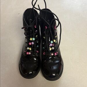 The Children's Place Black Patent Lace-Up Boots with Colorful Bead Accents